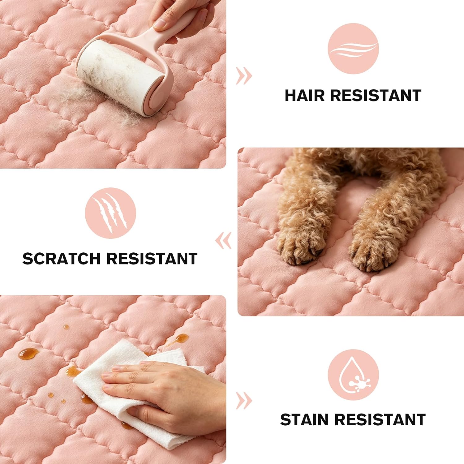 Renjie Pink Waterproof Washable Dog Bed Cover Pet Pad M Size 59"x78" | Waterproof cotton pad, soft breathable, fixed straps, machine washable, suitable for sofa, bed and car back seat