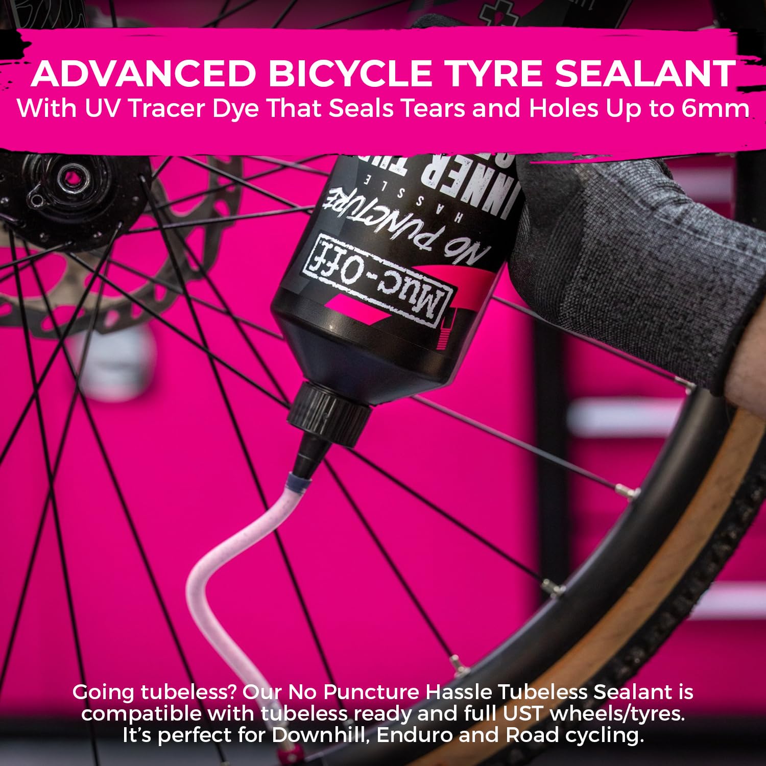 Muc-Off Tubeless Sealant 500ml (Pack of 2) | Super Lightweight Bike Tire Sealant | Seals Holes Up to 6mm | UV Dye + CO2 Compatible | for Downhill/Enduro/Road/Gravel/MTB