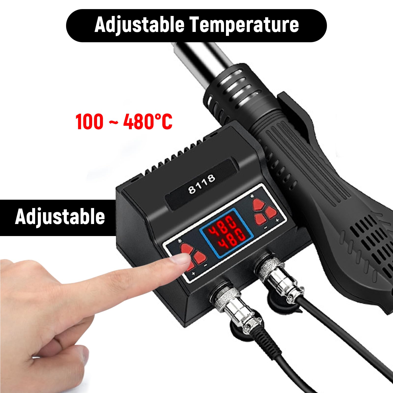 Station Soudage 2 En 1 Air Chaud 700W – Fer à Souder Numérique LED + 5 Pointes + 3 Buses
