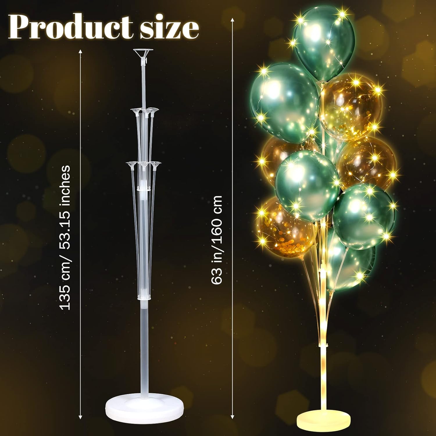 Wettarn 4 Set Balloon Column Kit for Floor with LED Light Balloons Stand Kit Tower Pillar Backdrop for Mardi Gras Valentine Wedding Birthday Baby Shower Party Decorations(Gold and Green)