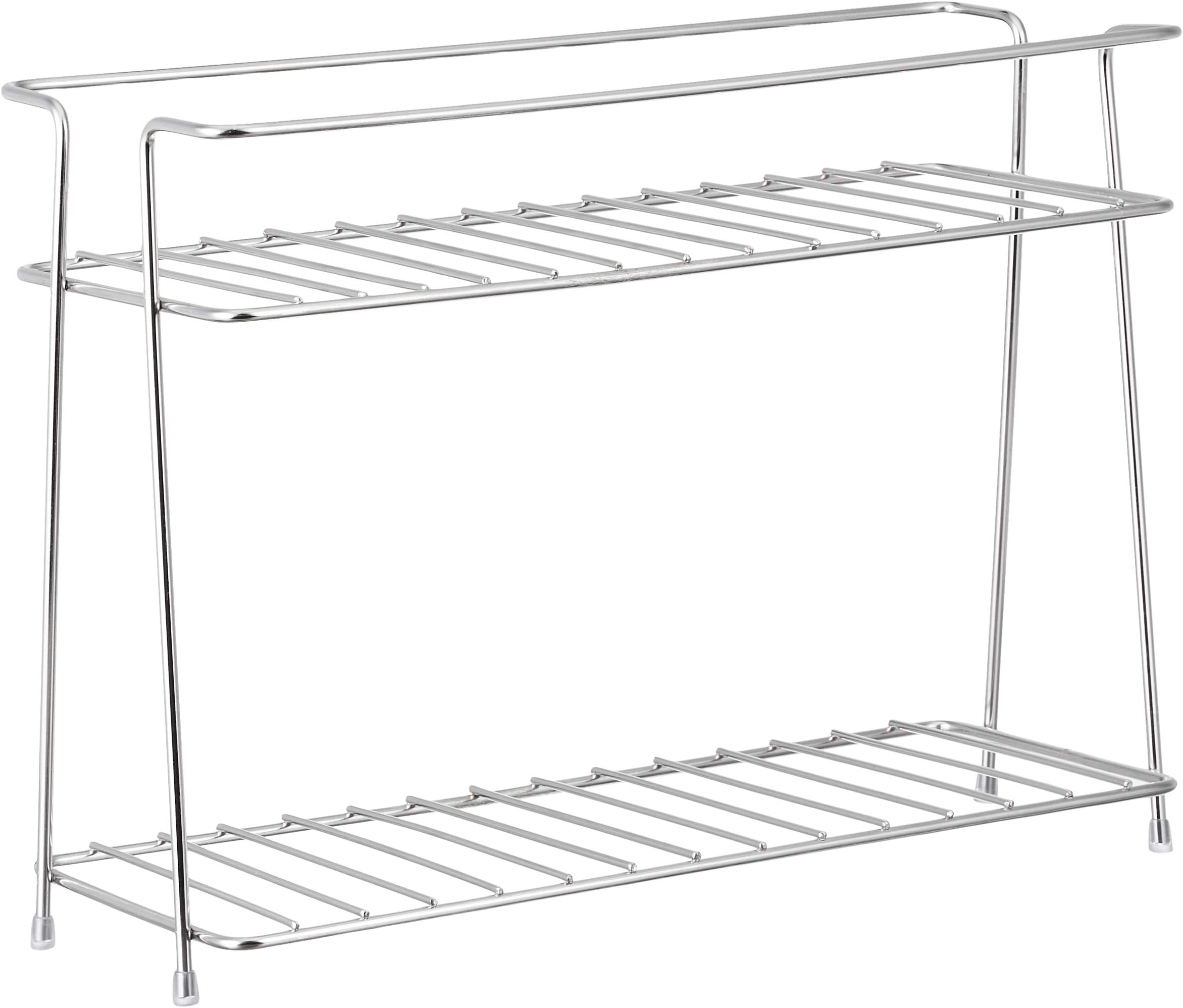 Amazon Brand - Solimo Multipurpose Stainless Steel Standing Countertop Kitchen Organizer Storage Rack, 2 Shelves