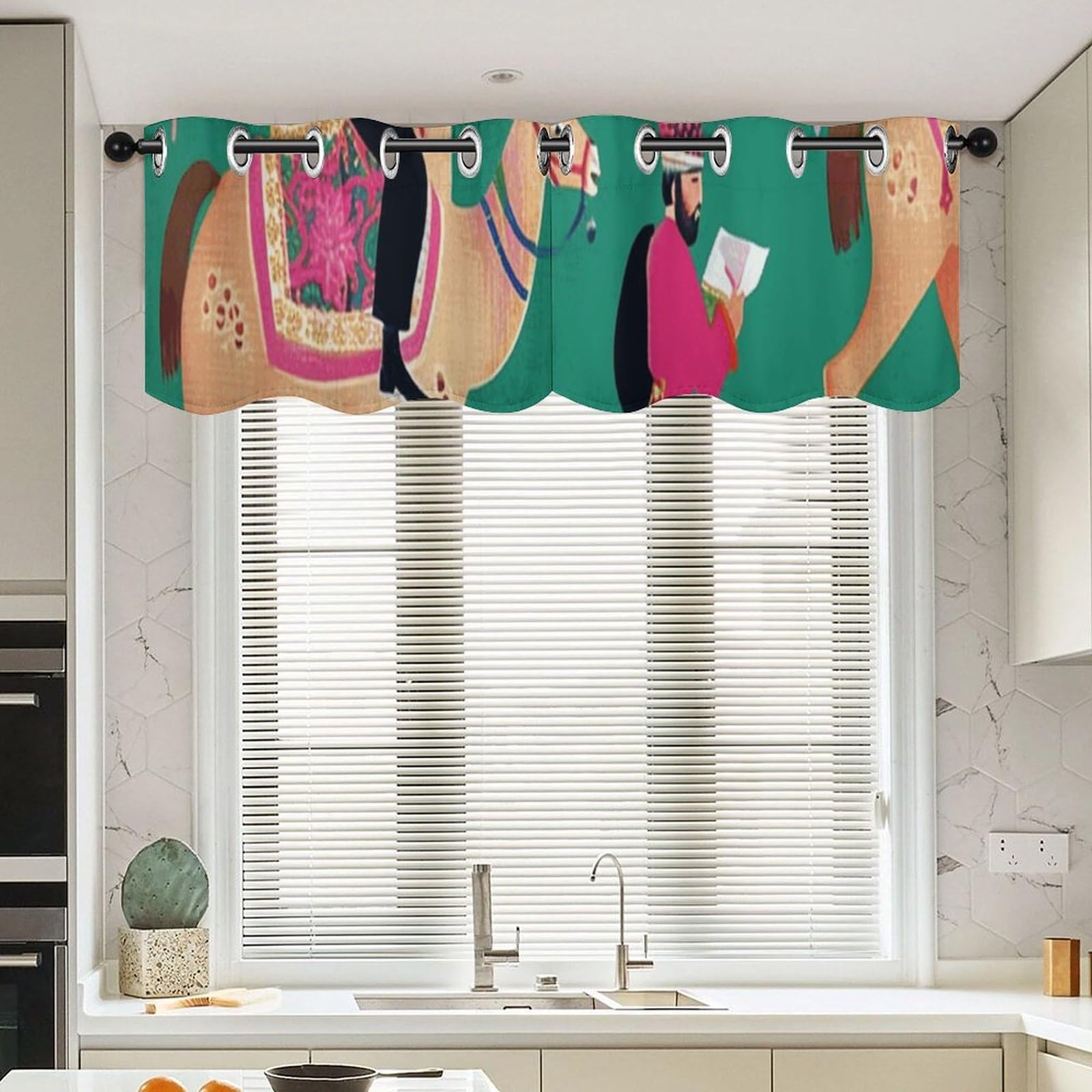 Cortinas cortas de chinoiserie estilo asiático y opacas para ventanas de cocina