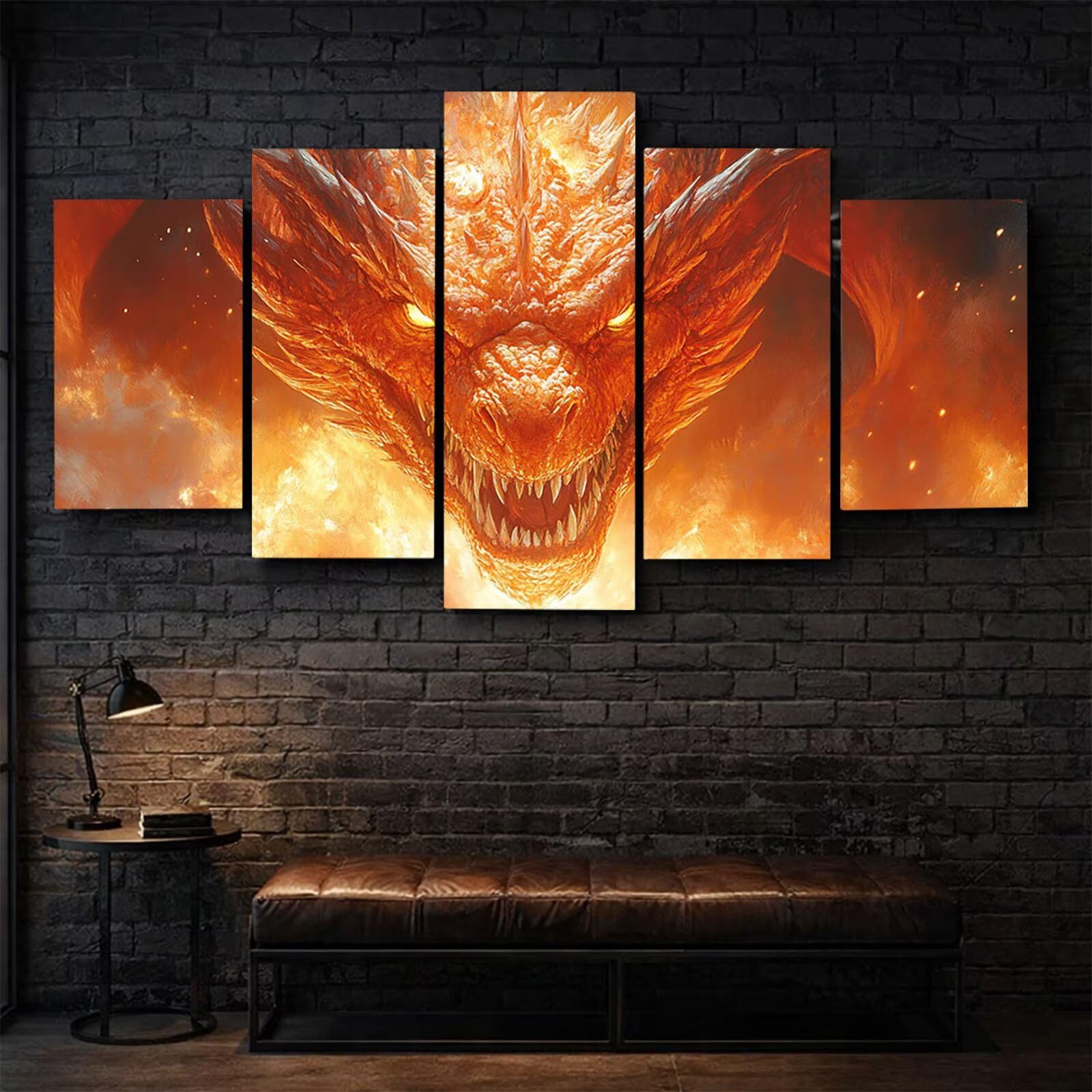 5 Pack Leuchtend Malen Nach Zahlen Erwachsene Drachen Drei Größen YCBZ-2078 | DIY Set Erwachsene mit Pinselset Acrylfarben Set Fünf Leinwand zum Bemalen Flamme für Deko Wohnzimmer Geschenke für Frauen