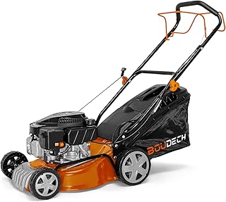Tagliaerba a propulsione automatica semovente con ampiezza di taglio di 400mm. Rasaerba con motore a scoppio 145cc 3KW OHV 4 tempi. Tosaerba con telaio metallico e trituratore per funzione mulching.