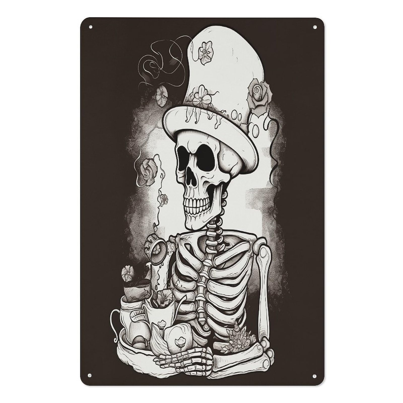 Adfgyerh Style Skeleton Chef Tin Sign Hanging Art Prints,Wall Decor For Gifting And Party Decoration 7.9X11.8 Inch,Wall Art For Home Garden Greenhouse Living Room Bedroom Yard