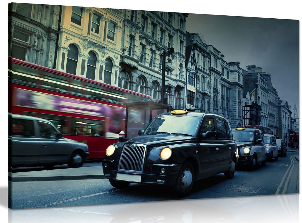 Panther Print Black London Cab Taxi Canvas Wall Art Picture Print (18X12in)