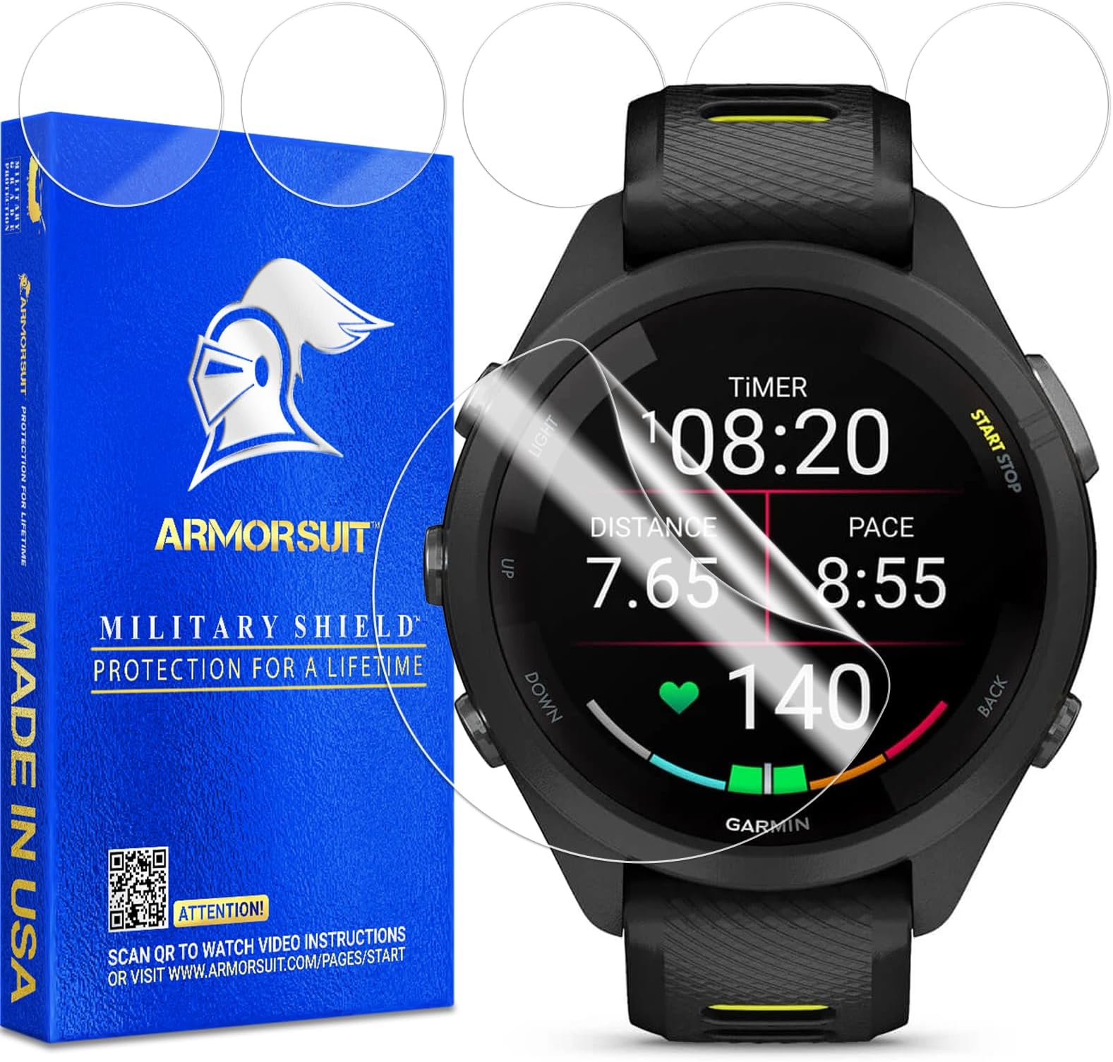 6 Pack for Garmin Forerunner 265s (42mm) Screen Protector MilitaryShield HD Clear Film - Made in USA [NOT for Garmin Forerunner 265]