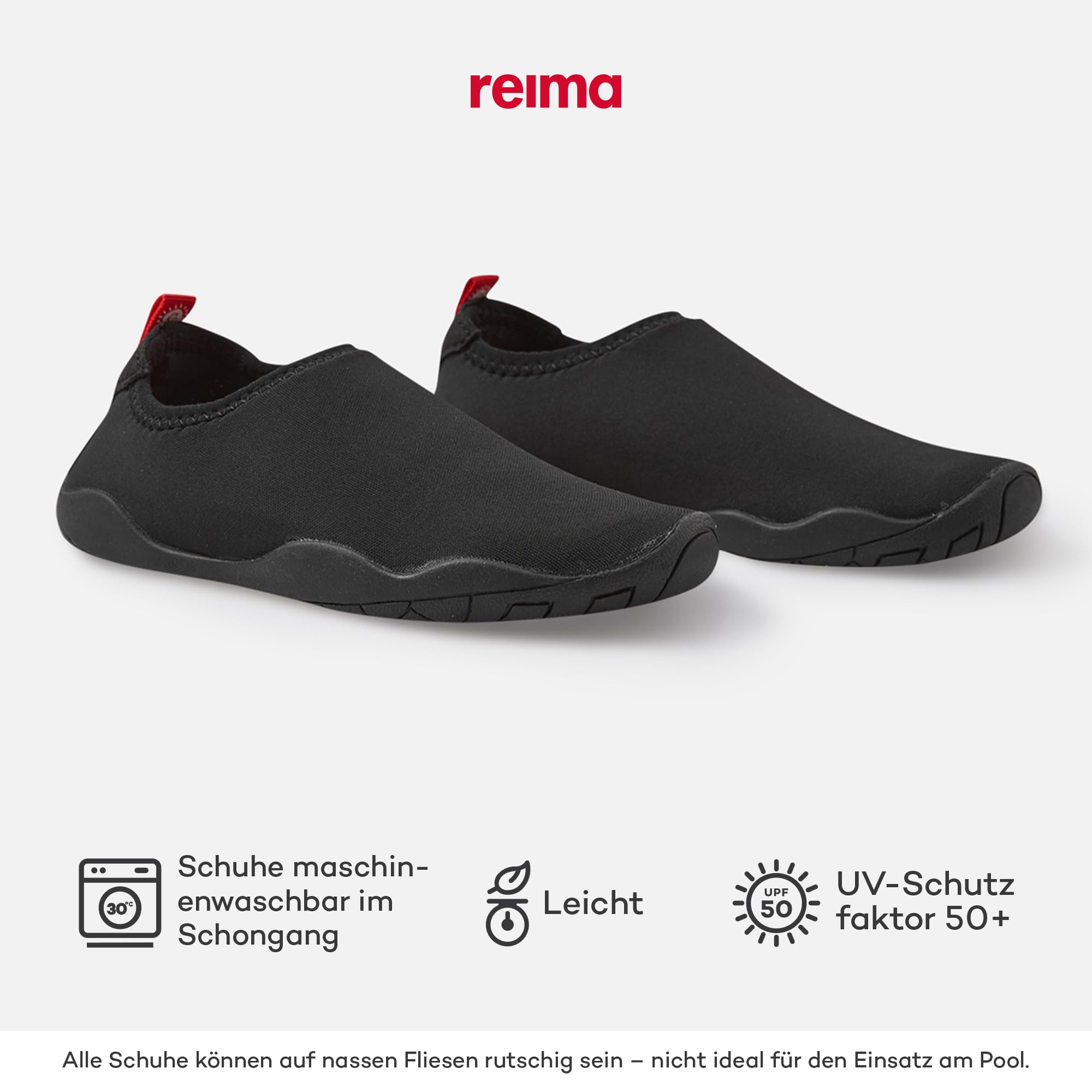 Reima Lean Wasserschuhe für Kinder - Leichte, atmungsaktive, Flexible, rutschfeste Aquaschuhe für Kinder - UV50-Schutz, maschinenwaschbar, umweltfreundliches Design - Black, 36