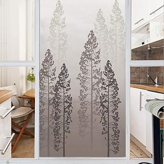 Decorative Window Film,No Glue Frosted Privacy Film,Stained Glass Door Film,Pine Trees in the Forest on Foggy Seem Ombre Backdrop Wildlife Adventure Artwork Decorative,for Home & Office,23.6In. by 47.