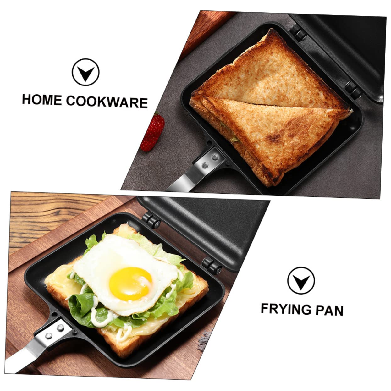 COLLBATH Non-stick Sandwich Bread Mold Frying Pan Double-sided Griddle for Pancakes Versatile Cookware for Toast Desserts More Suitable for Gas Electric Stoves Black