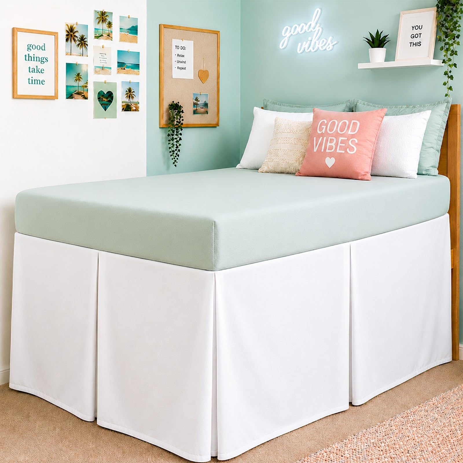 Photo 1 of Cottington Lane Tailored Box Pleated College Dorm Bed Skirt Twin XL, Hotel Quality Premium Brushed Microfiber Extra Long Bedskirt Twin XL 25 Inch Drop, White Dorm Bedding