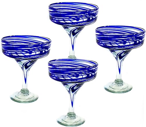 Gafas Margarita - Vidrio soplado a mano mexicano, juego de 4, azul SWIRL