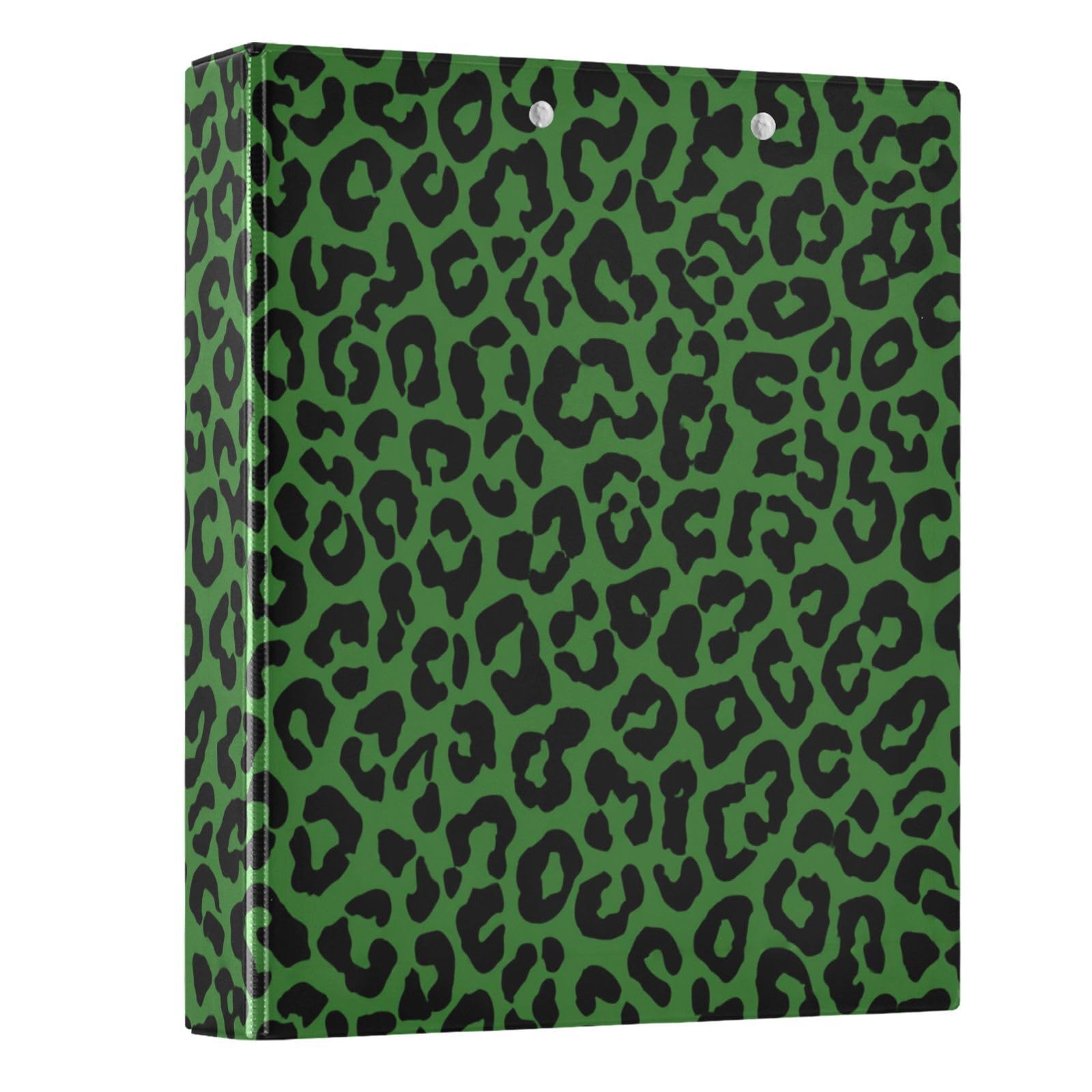 Kcldeci Raccoglitore a 3 anelli con copertina rigida, verde pelle di leopardo, 3,8 cm, organizer per 200 fogli per ufficio/casa/rientro a scuola, confezione da 2
