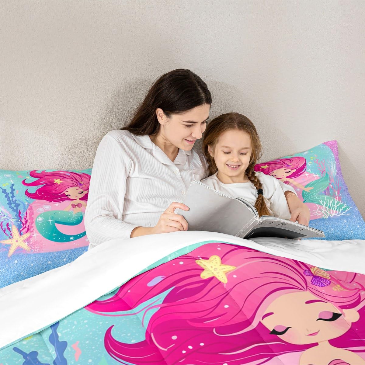 Set di piumone con sirena glitterata per bambini ragazzi ragazze oceano Trapuntaset per trapunte set per creatura e piumino per letto 135x200cm