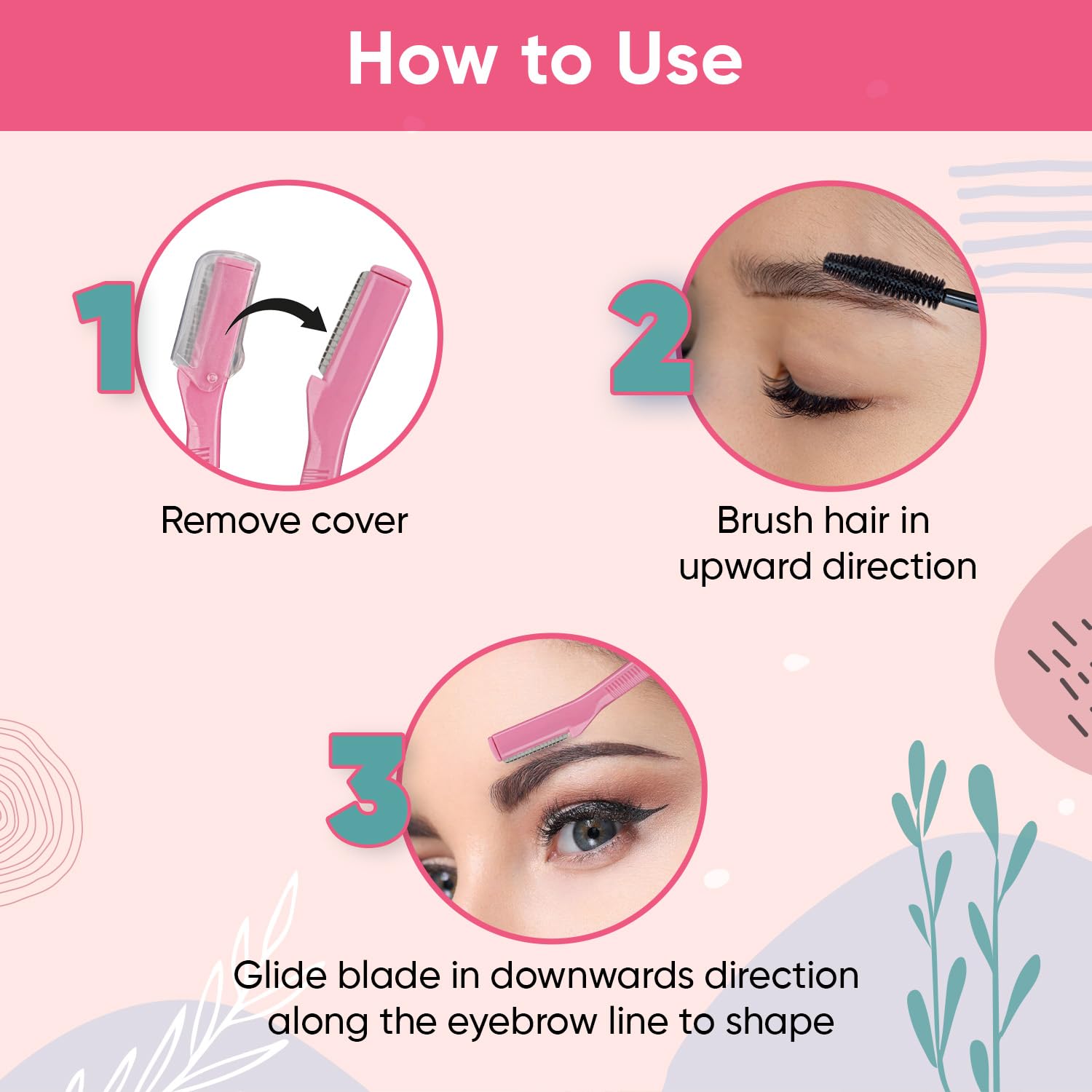 Vega Eyebrow Razor for Women | Face Razor & Eyebrow Shaper Set of 3 | Facial Hair Remover & Eyebrow Trimmer for Women | Stainless Steel Blade for Peach Fuzz, Upper Lips & Smooth Skin | (ESS-01) 2