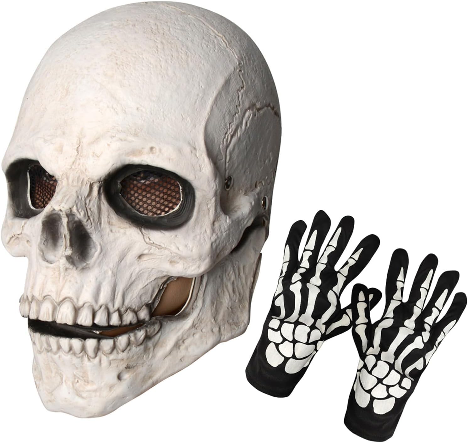 Skull Mask Moving Jaw Halloween Creepy Skeleton Latex Mask Full Head For Adults Party Costumes