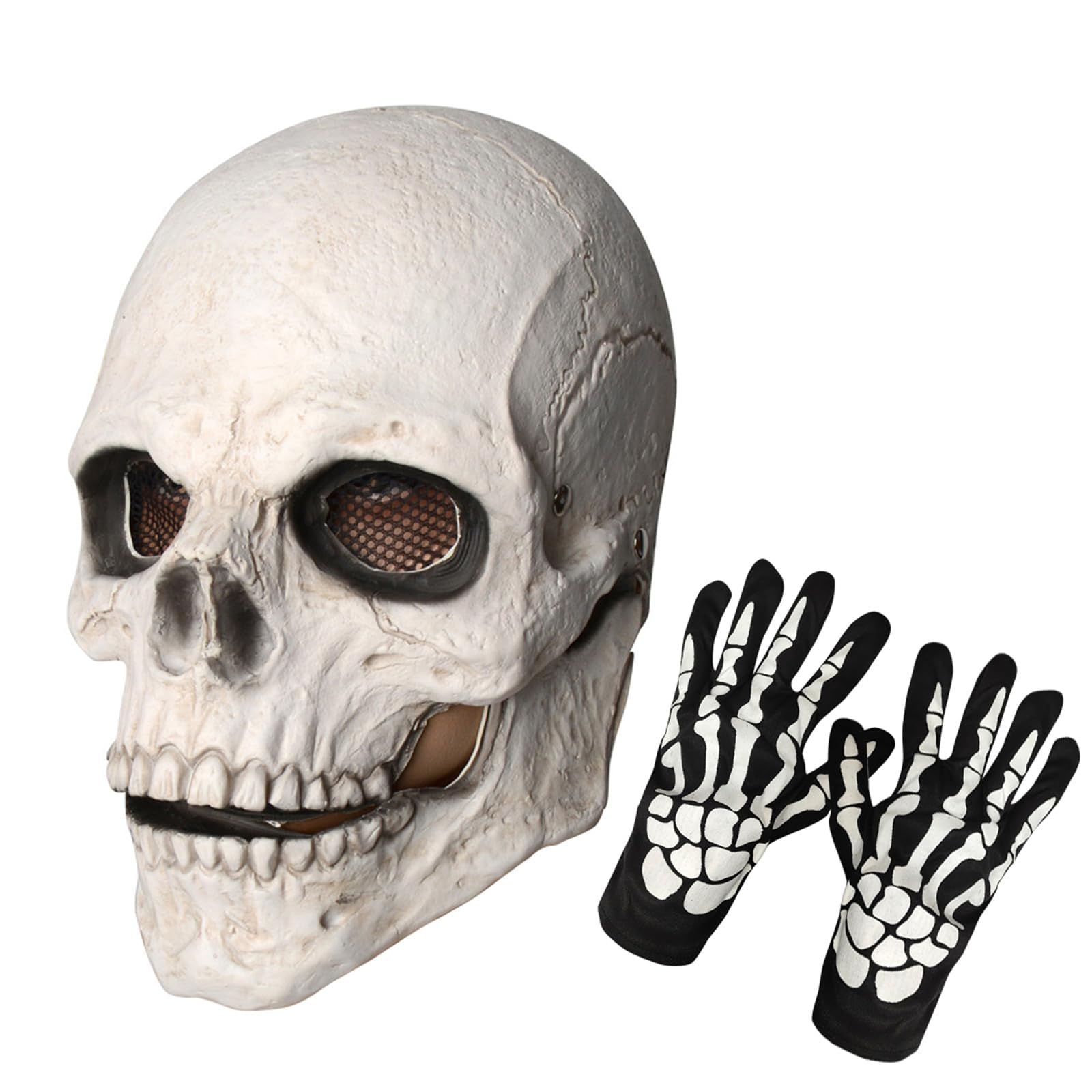 Skull Mask Moving Jaw Halloween Creepy Skeleton Latex Mask Full Head For Adults Party Costumes