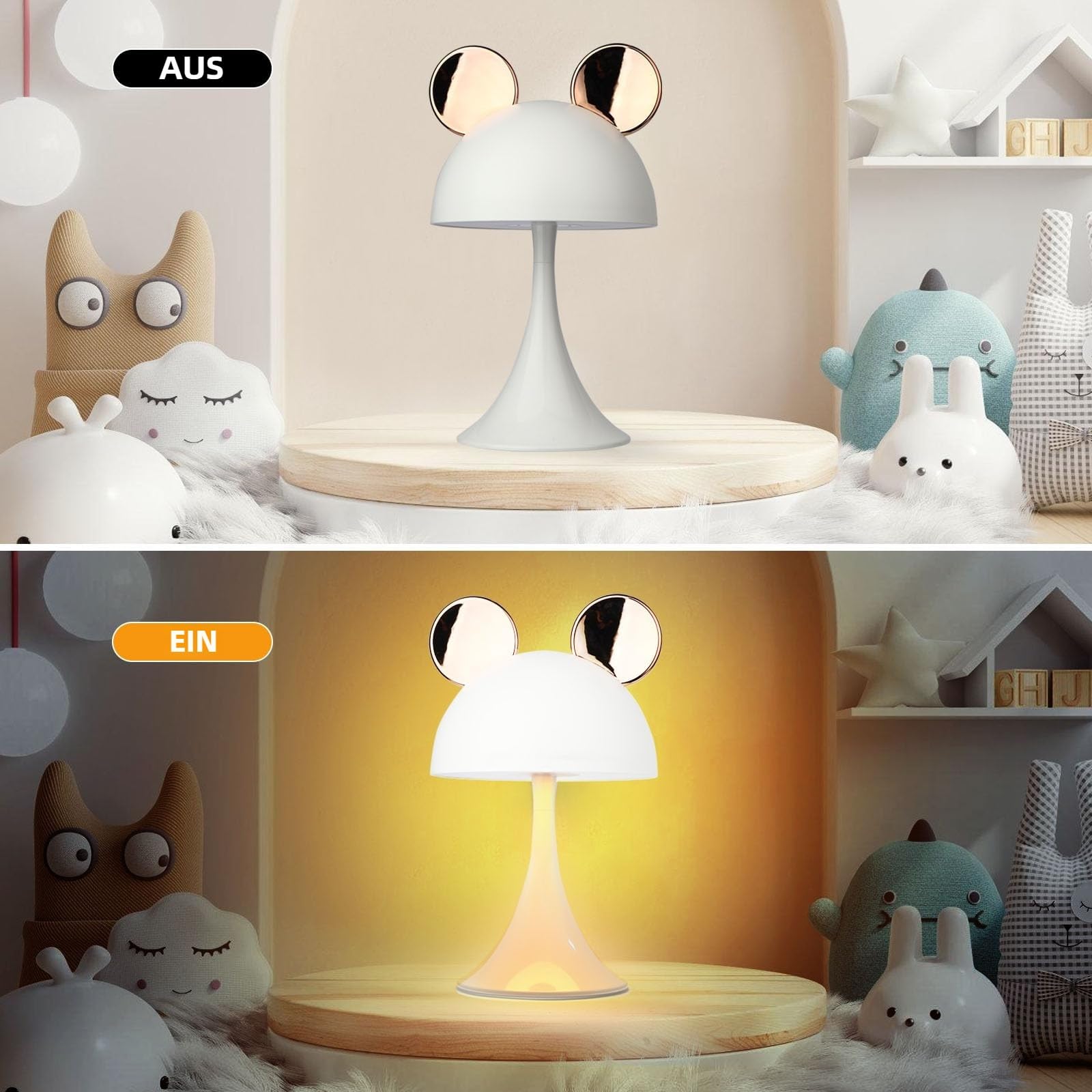 Wiederaufladbare Mausform LED Dimmbare Touch Schreibtischlampe Lesen Nachtlicht Niedliche Nachttischlampe (Gold)