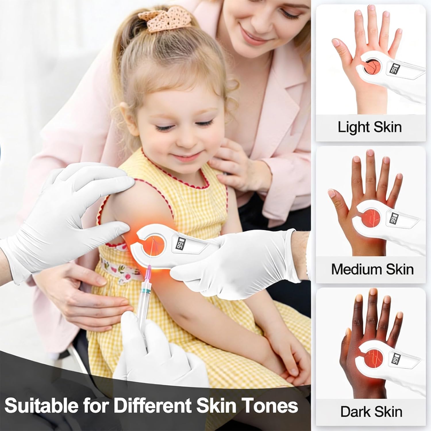 Vein Finder –Vein Finder for iv Access, Clinics & Home, White | 1–88 Adjustable Brightness, Digital Display, USB-C Rechargeable, Universal Skin Compatibility, Compact Design