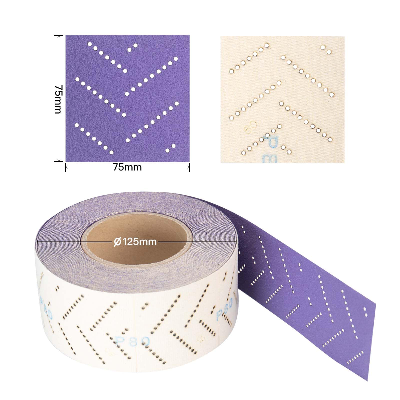 Rouleau de Papier de Verre Céramique Violet 70 mm x 12 m Rouleau de Ponçage Automobile Multi-trous Pour Enlever les Revêtements, Ponçage Automobile, Grain 180
