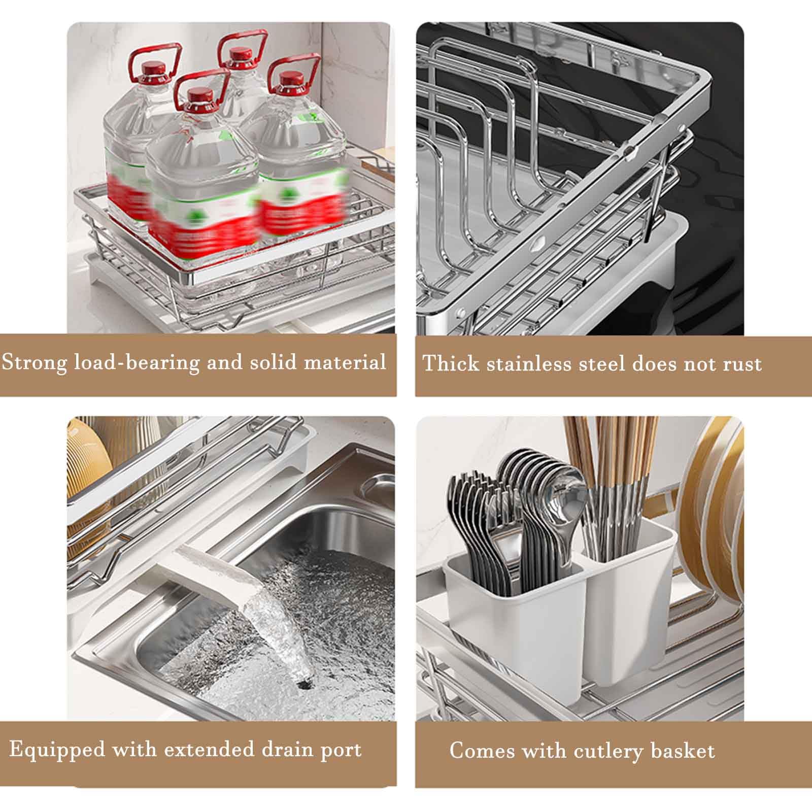 Abtropfgestell Geschirr Geschirrabtropfgestell Dish Rack Geschirrständer Abtropfhalter Ständer Abtropfgitter Geschirrablage Abtropfschale Abtropfständer Besteckkorb Edelstahl (40x26x15.5cm,silver)