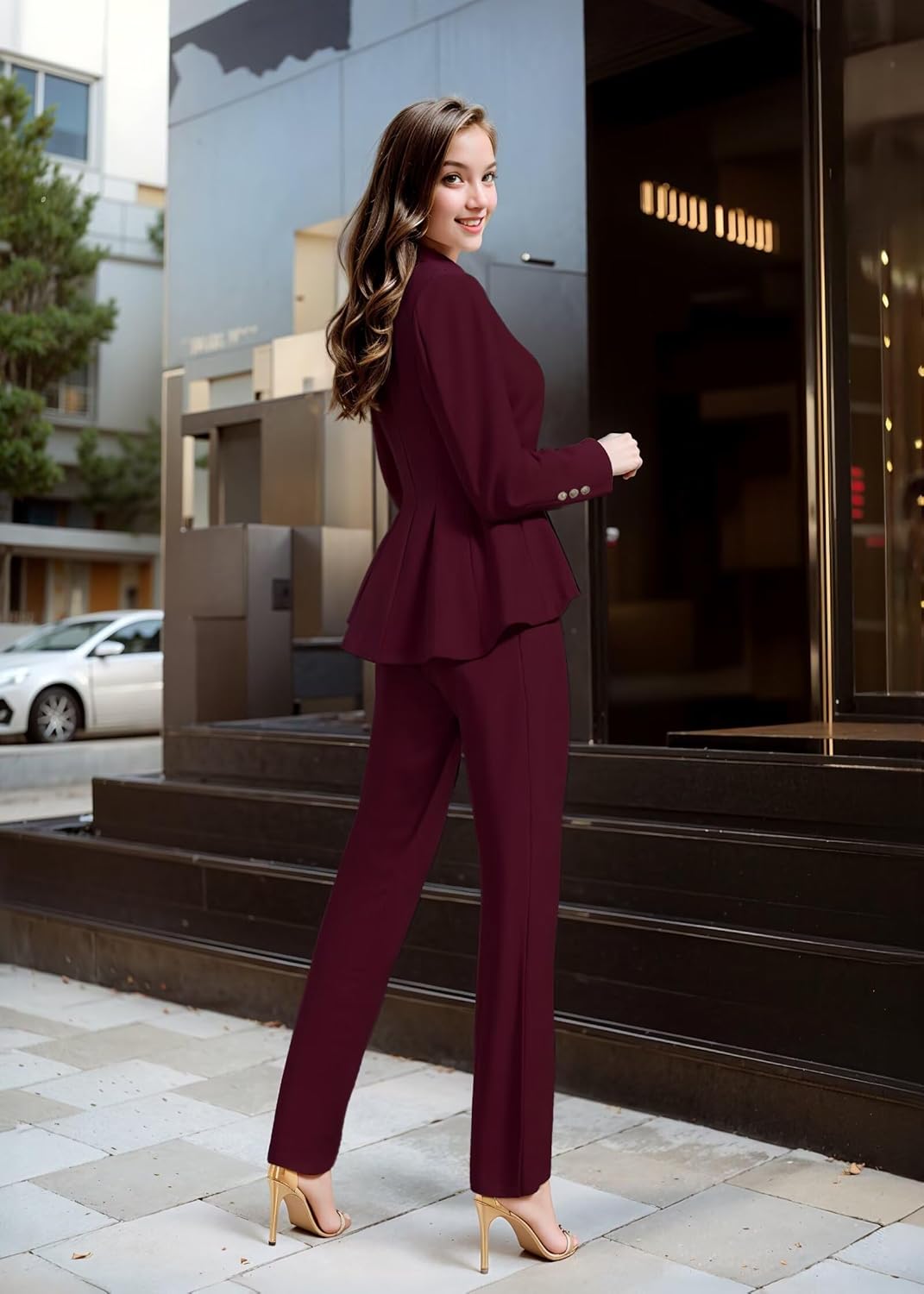 Hybrid & Company Women's Casual Work Office Dressy Double Lapel Single Button Peplum Comfortable Blazer - Image 6