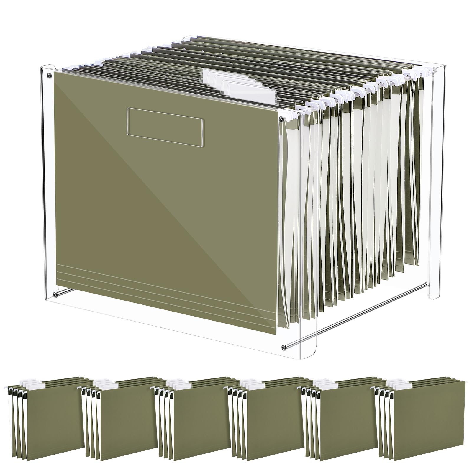 Dispowreath 24 Hanging File Folder with Acrylic Organizer for Letter/a4 Size Desktop Clear File Storage Box with Handles for Home Work Office Use (Green,Classic)