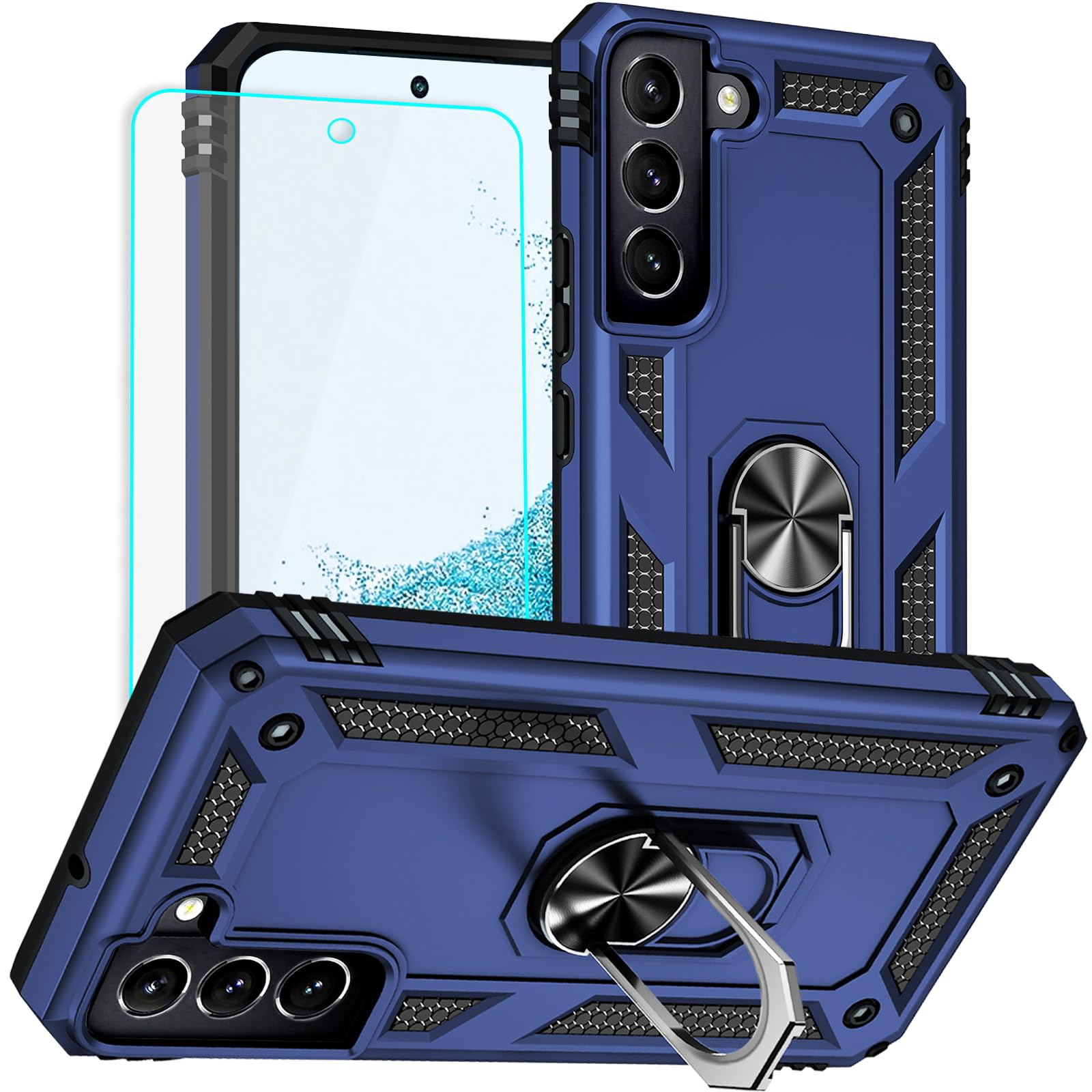 Coque pour Galaxy S22 antichoc bleu avec protecteur d'écran HD inclus