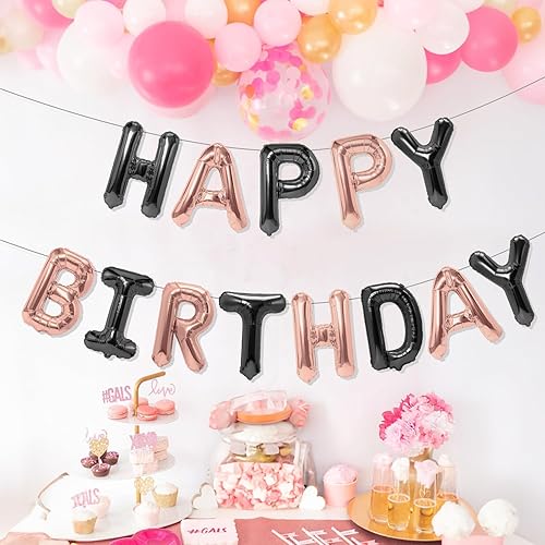 Miniatura 4 de Cartel de globos de feliz cumpleaños, letras de globos negros de Mylar de 16 pulgadas, letrero de cumpleaños, kit de globos de cumpleaños