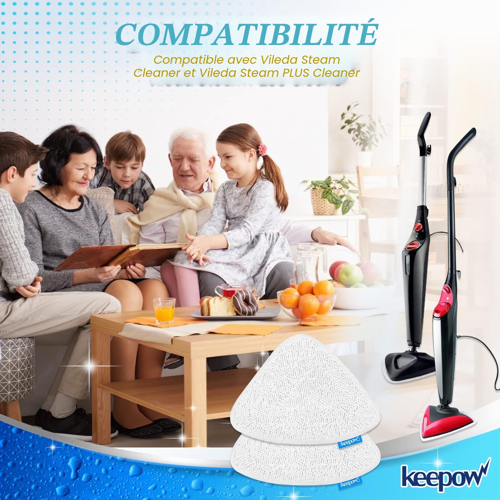 KEEPOW 5 PCS Recharge Balai Vapeur, Housse de Lingette Compatible avec le nettoyeur vapeur Steam et le nettoyeur vapeur Steam Plus