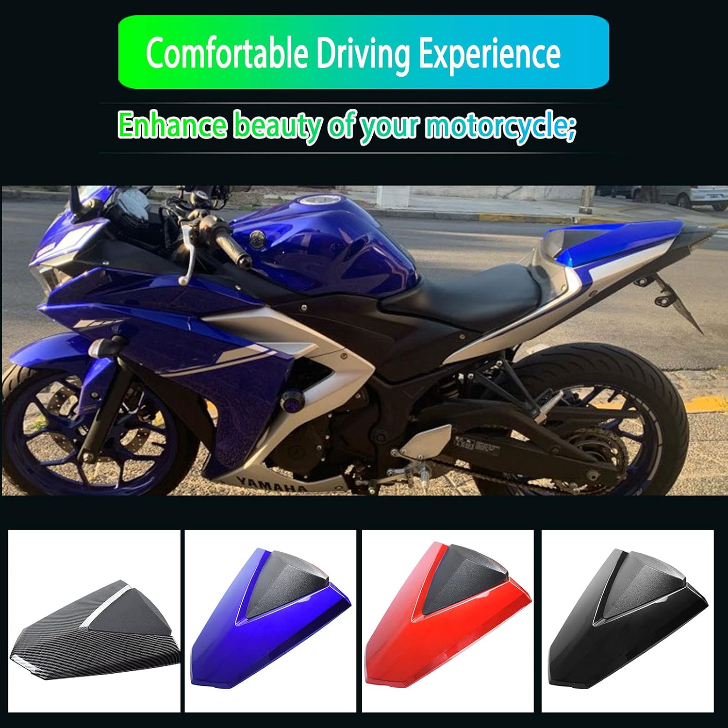Rear Passenger Seat Cover Cowl Compatible with Ya-ma-ha MT03 YZF R3 R25 MT-03 MT-25 MT-03 YZF-R25 2013 2014 2015 2016 2017 2018 2019 2020 2021 (Carbon fiber look)