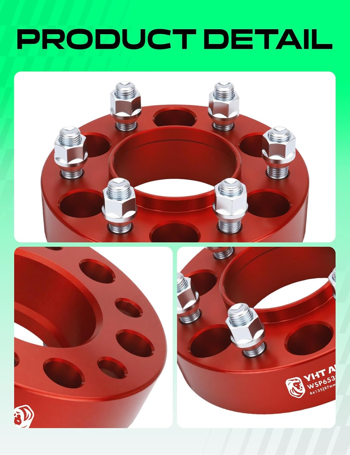 YHTAUTO 6x135mm Hubcentric Wheel Spacers 1.5 inch Fits 2015-2023 Ford F-150 Expedition, Lincoln Navigator, Forged Tire Spacers 38mm with M14x1.5 Studs 87mm Hub Bore 4 PCS, Red