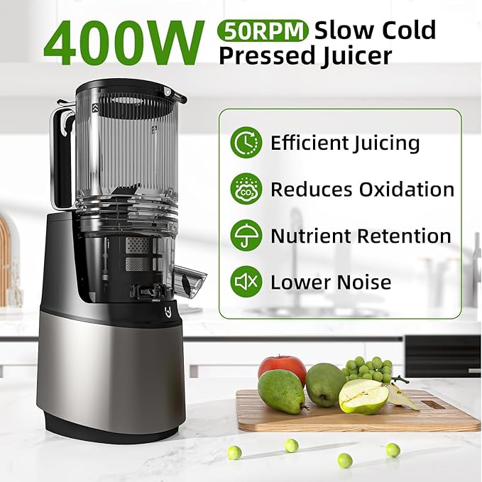 Extractor de Jugos Prensado Frío Boca Ancha 5.8" 400W Procesa Frutas Enteras miniatura 6