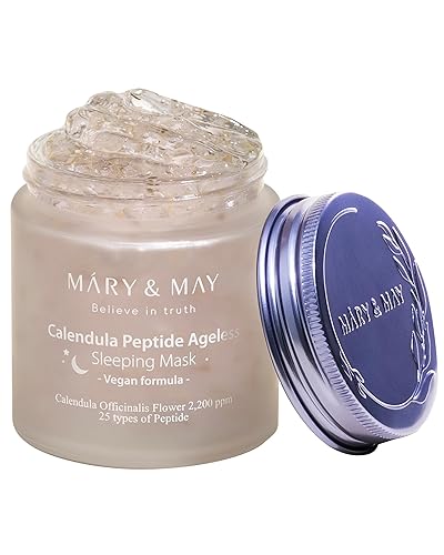 Miniatura 8 de Mary&May Máscara para dormir sin edad con péptido de caléndula vegana 1.06 oz, hidratación profunda, pétalos de caléndula, 25 tipos de péptido,