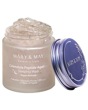 Mary&May Vegan Calendula Peptide Ageless Sleeping Mask 2,200ppm Real Petals + 25 Peptides Overnight Hydrating Gel Face Mask with Ceramide & Hyaluronic Acid, Soothing 3.7 fl oz