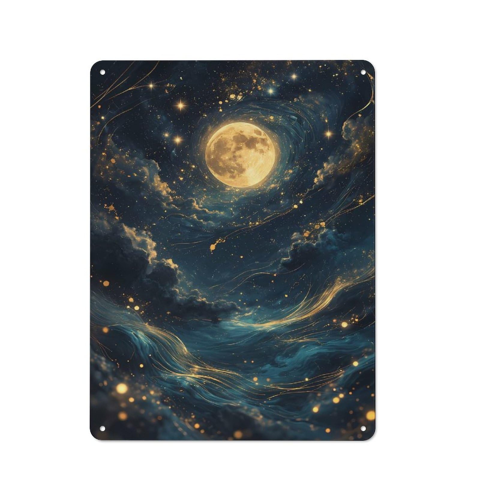 Junmoney Style-6 For Hobby Room Or Studio, Celestial Moon And Stars Retro Metal Sign 40X30cm, A Decorative Gift For A Newly Furnished Hobby Room And Studio