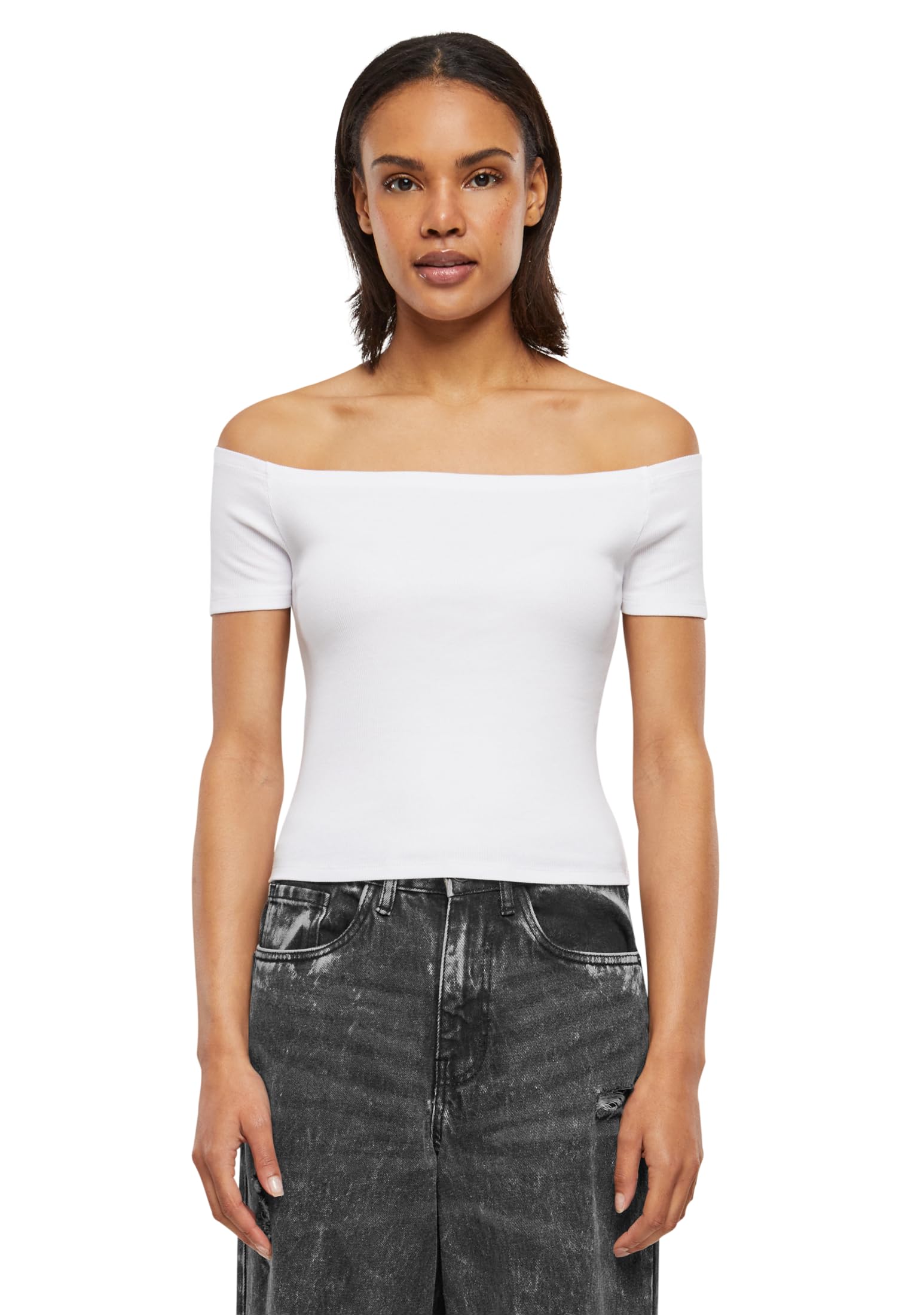 Urban Classics Ladies Organic off Shoulder Rib Tee T-Shirt, Bianco, XXXXXL Donna