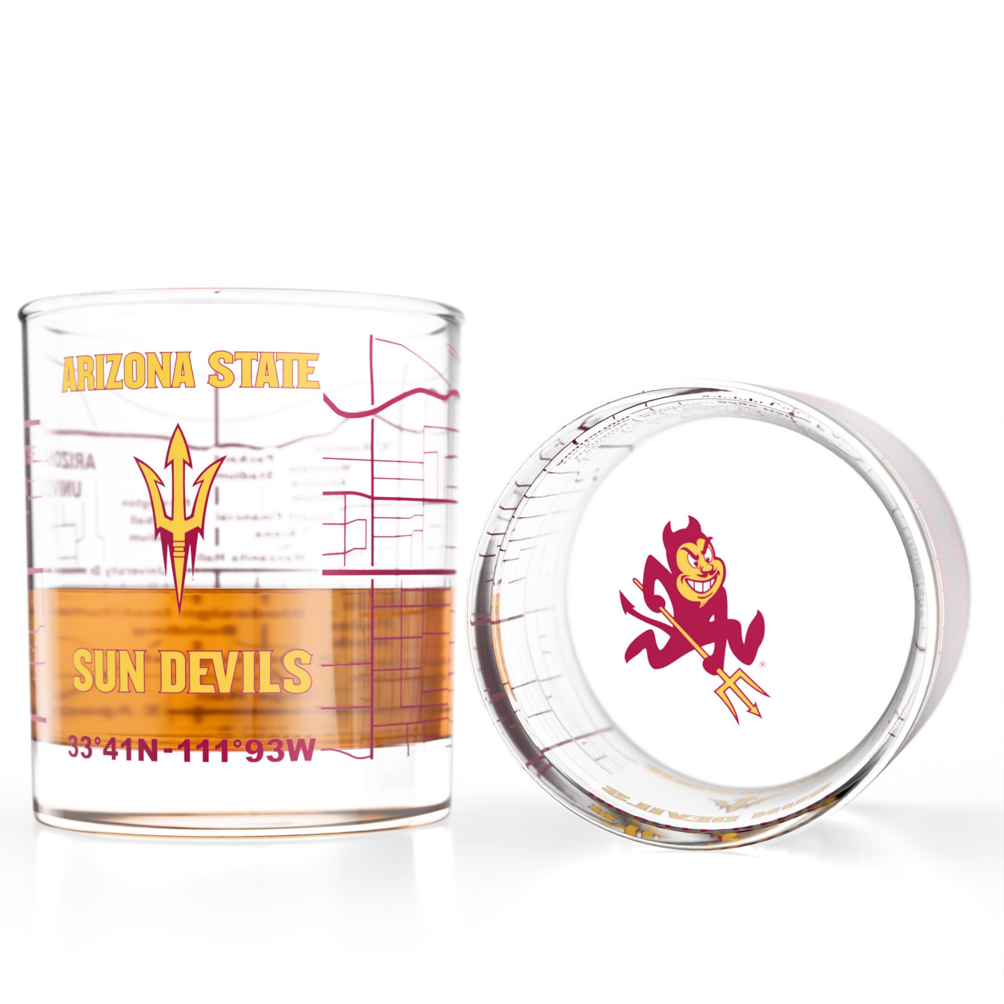 Greenline Goods Arizona State University Sun Devils Whiskey Glasses Set of 2, 10 oz Rocks Glasses with Full-Color Logo &amp; Campus Map – Officially Licensed Bourbon Glass Gift for Alumni &amp; Fans