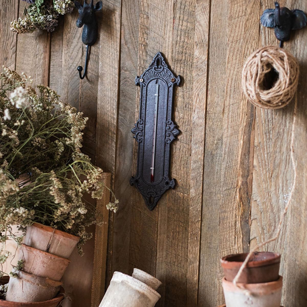 Generic Termómetro de Hierro Forjado para Interior y Exterior, Medidor de Temperatura y Humedad Preciso, Decoración de Pared Estilo Clásico Europeo para Jardín y Hogar, 1 Unidad