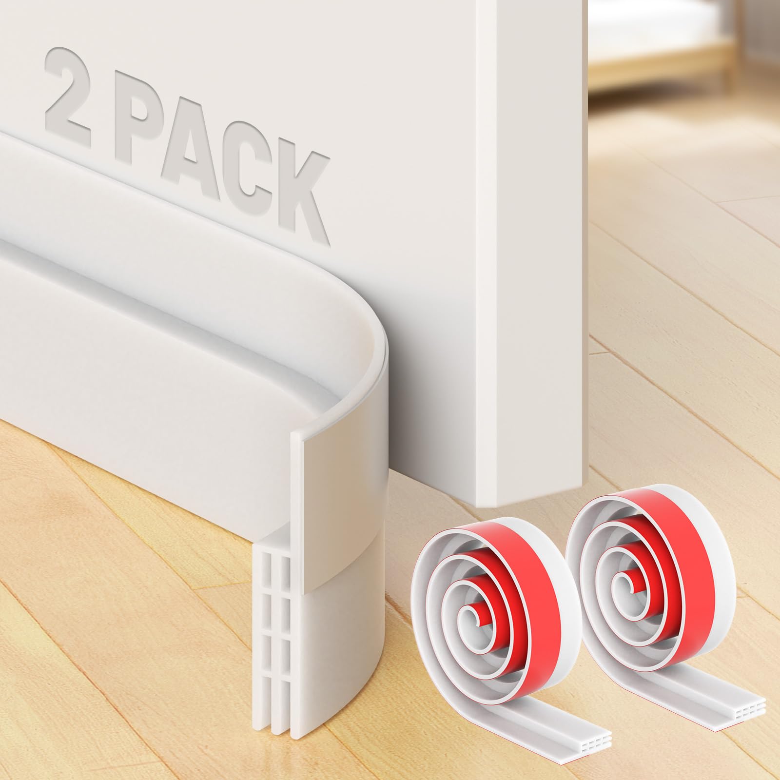 Oamwrae 2 Piezas Burlete Bajo Puerta, Burlete Puerta Aislante Térmico Frío y Calor, Cortavientos Puerta Autoadhesiva para Sellado, Bloqueo de Polvo, 100 x 5 cm, Blanco