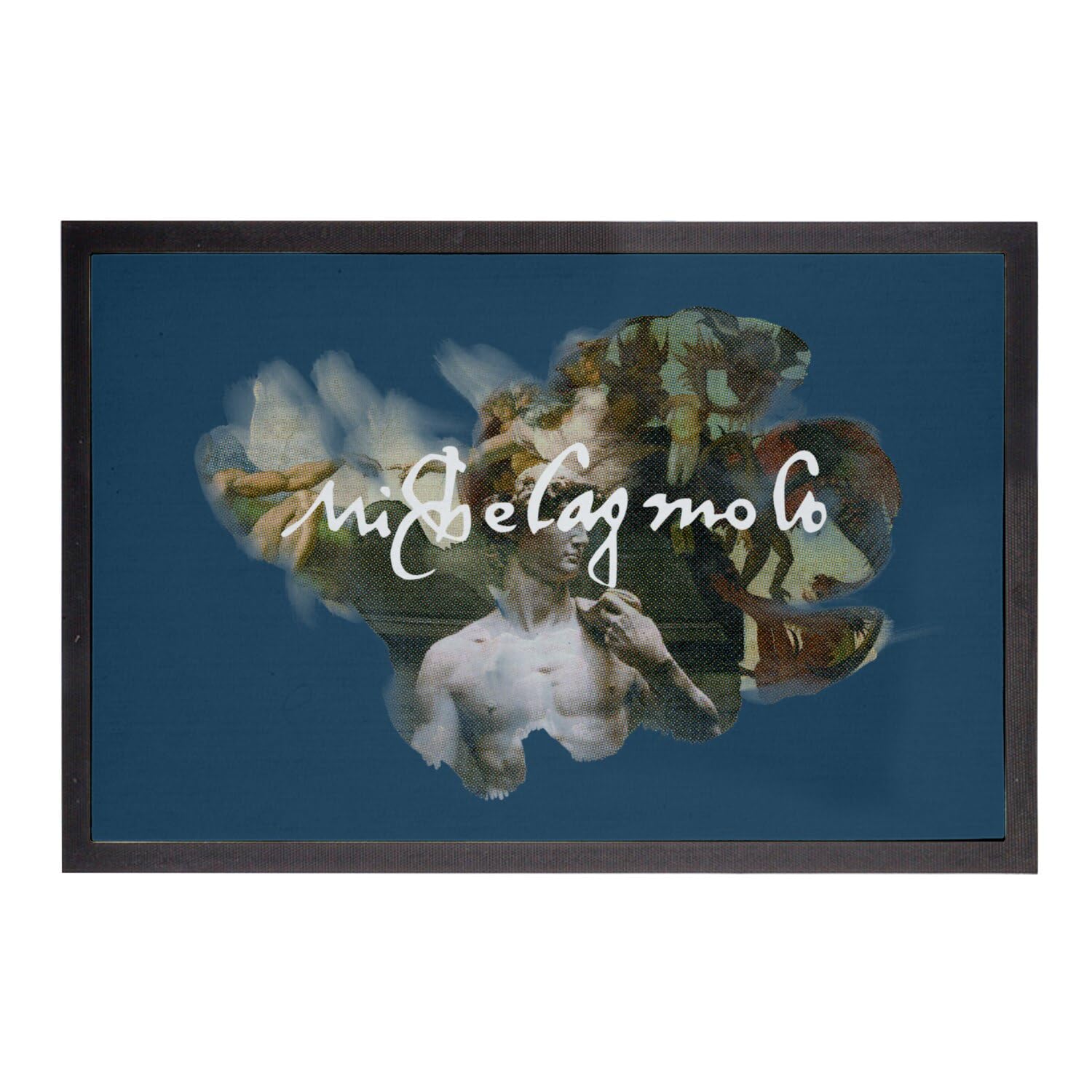 Paillasson Michelange Signature tapis bleu d'art pour entrée raffinée