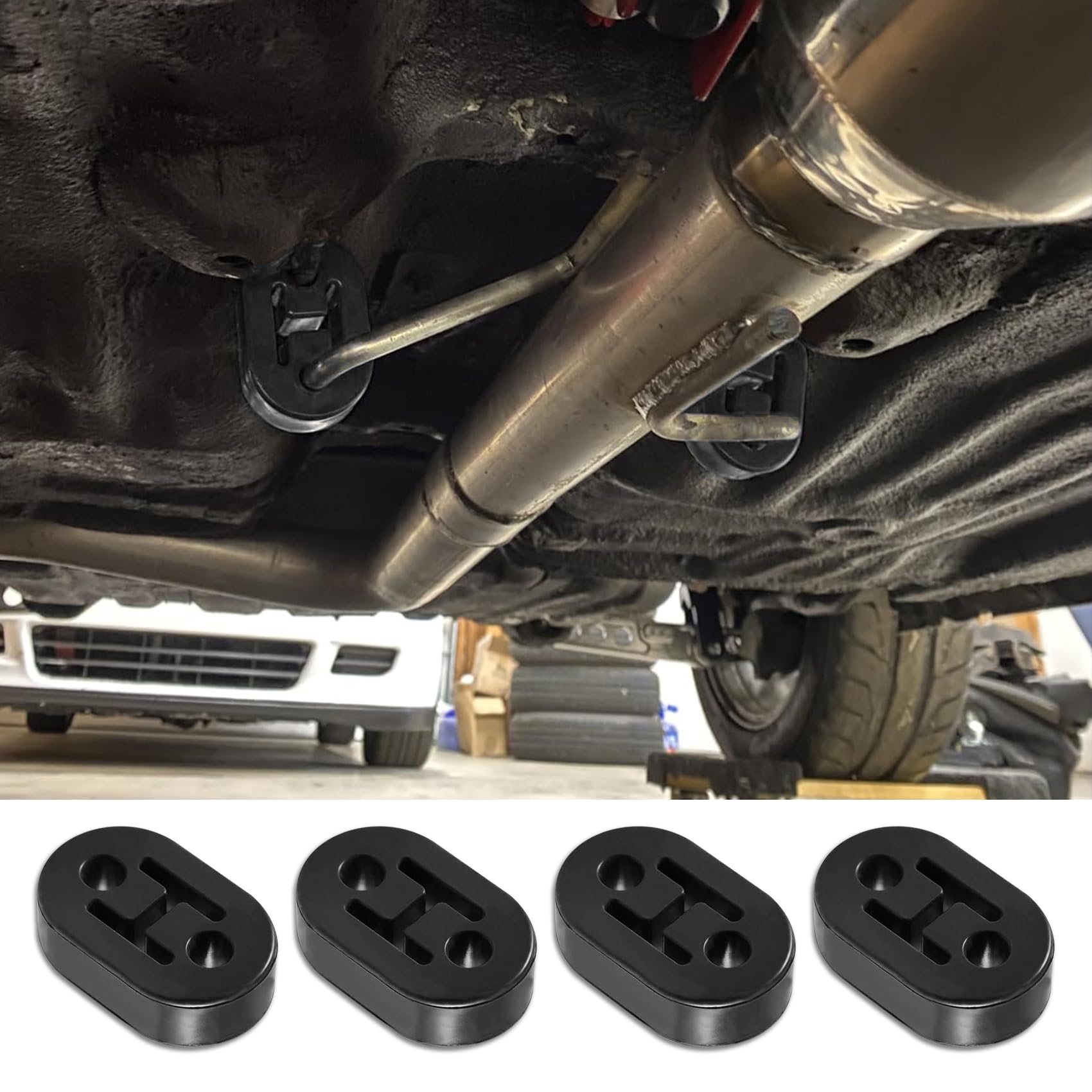Rubber Exhaust Hanger, 2 Holes Adjustable Muffler Hanger, 4 Pack | Universal Muffler Exhaust System, Insulator Bushing Mount, Weather-Proof High Density Tail Pipe Hanger-image-29