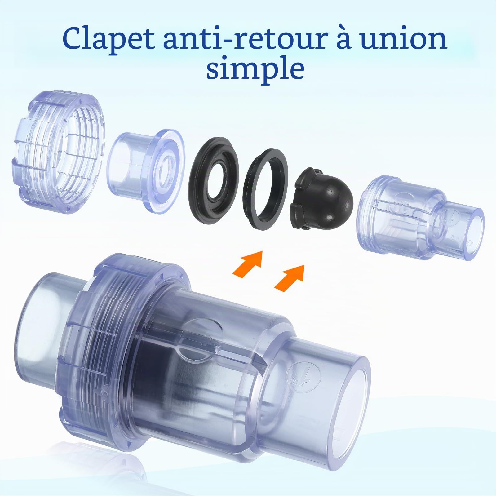 QUARKZMAN Clapet Anti-Retour UPVC, 32mm ID Clapet Anti-Retour Simple Union Pour Tuyau OD 1" DN25 Slip Swing Clapet Anti-Retour Pour Prévention De Retour D'Eau, Transparent
