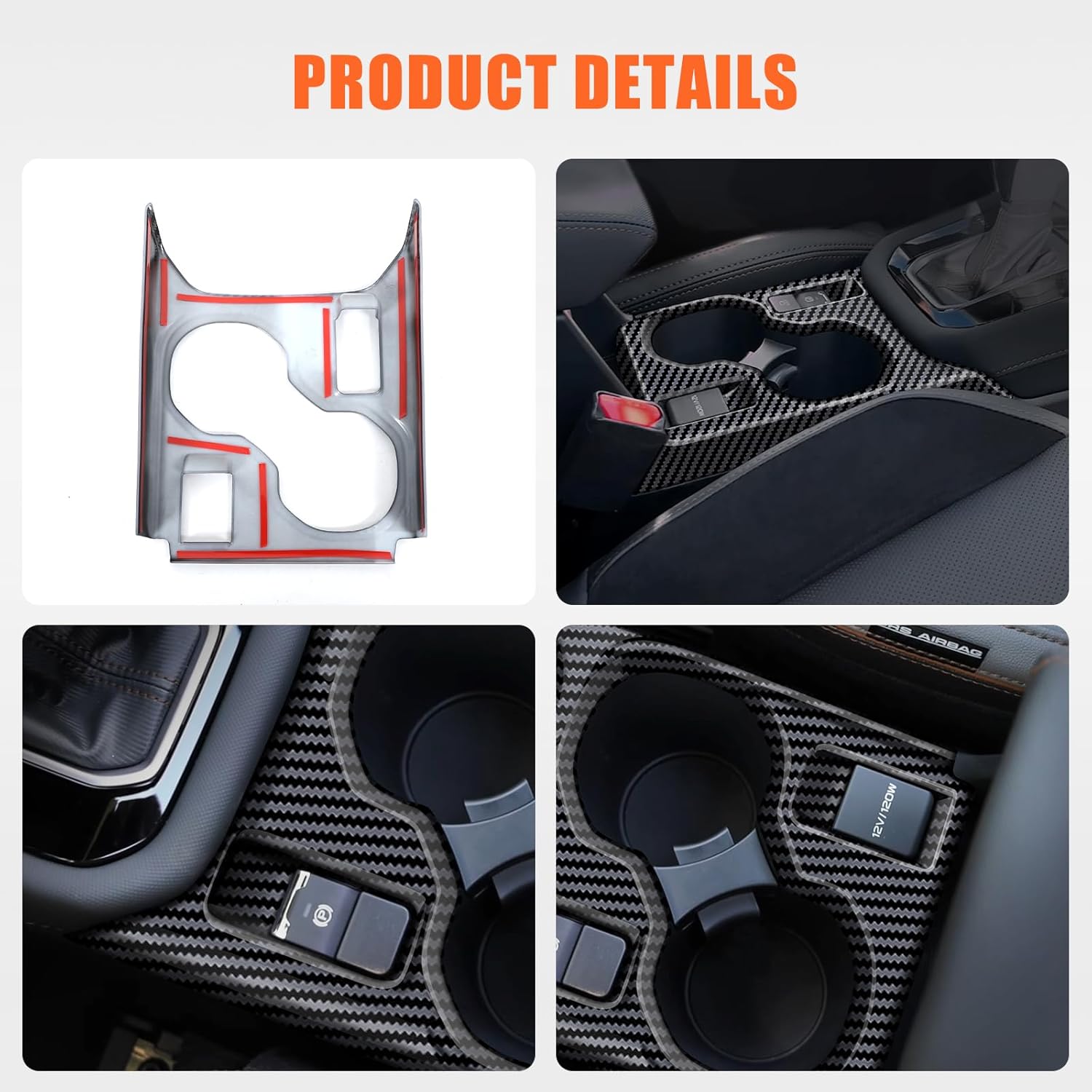 Front Row Cup Holder Panel Trim Frame Compatible with Subaru Forester 2025,Inner Front Seat Center Armrest Water Cup Holder Panel Frame Molding Cover Trim Interior Accessories (Carbon Fiber Pattern)
