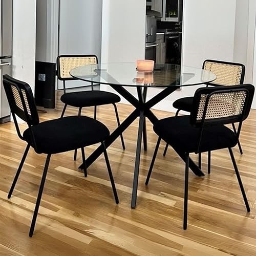 Miniatura 3 de Juego de 4 sillas de comedor modernas de ratán negro, sillas laterales sin brazos con patas de metal para comedorsala de estar