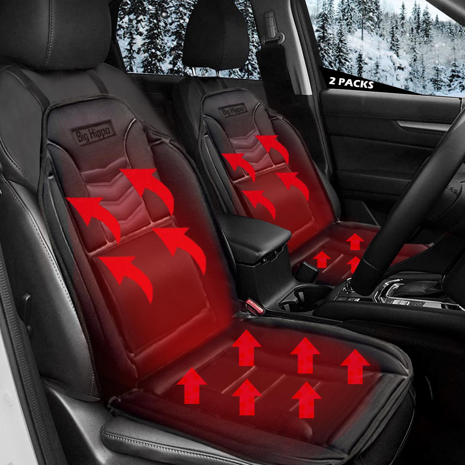 Big Hippo 2 Packs Car Seat Travel Cover Seat Cushion, Foldable & Portable Soft Seat Cover for Back and Seat in Winter (Black)