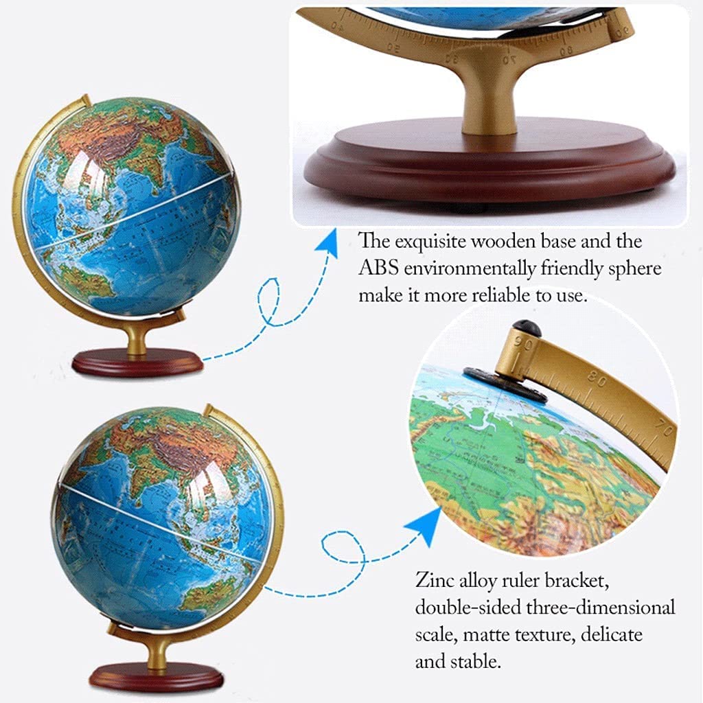 HRTC wereldbol Mappamondo con Supporto in Legno, Mappamondo Luminoso per Bambini 2 in 1 con Mappamondo Luminoso Interattivo per L'apprendimento della Terra Manuale Pratico