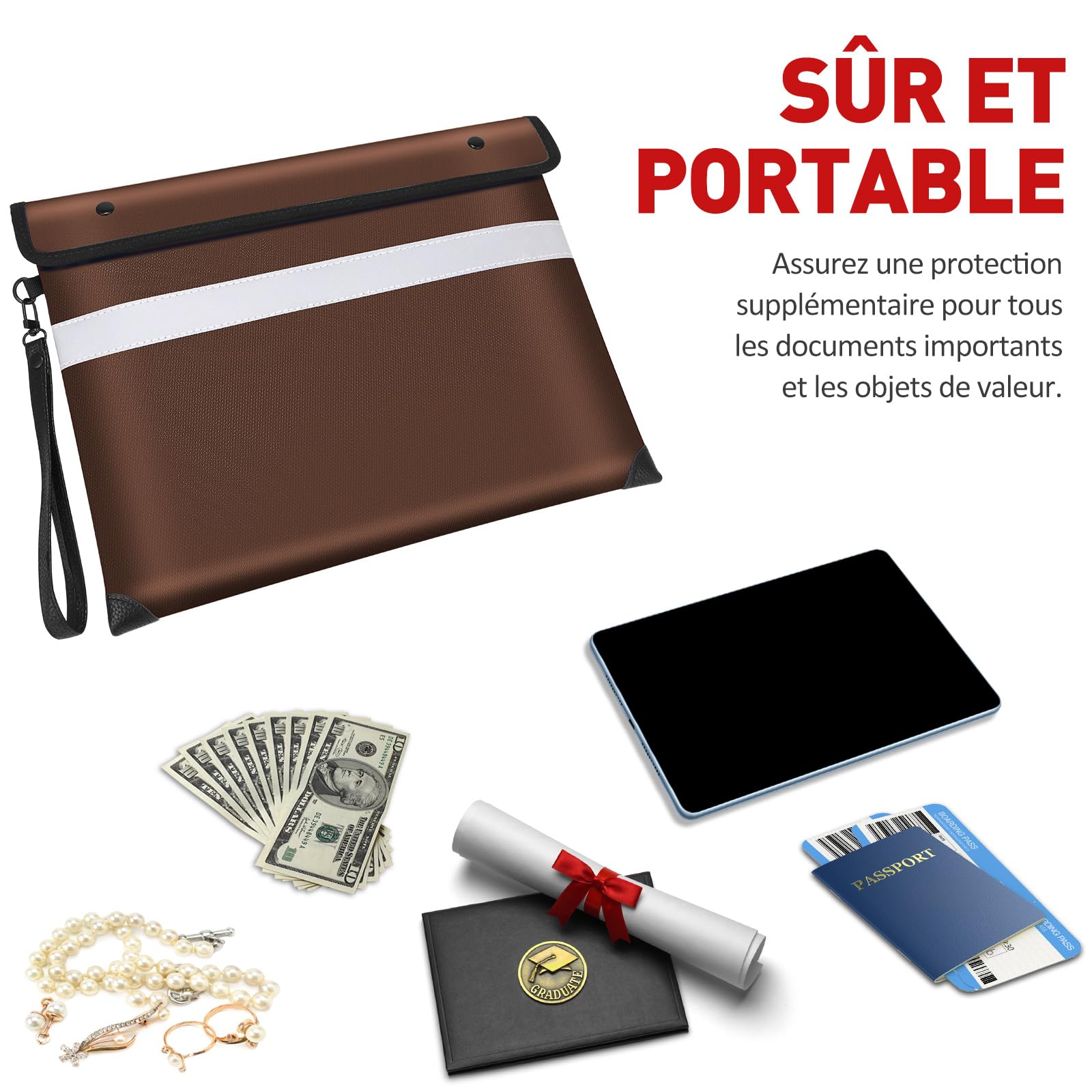 Vailoin Pochette Anti feu Résistante 2800℃ Certification UL94 V-1 Sac Ignifugé Étanche