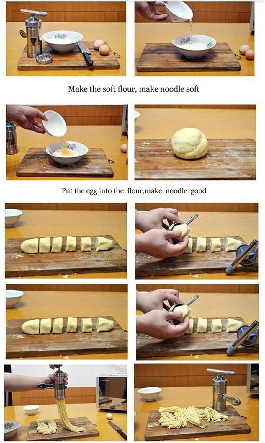 Máquina Manual para Hacer Pasta con 5 Cabezales Intercambiables para prensar la Masa y Preparar Fideos caseros, Espaguetis y Pasta Fresca.