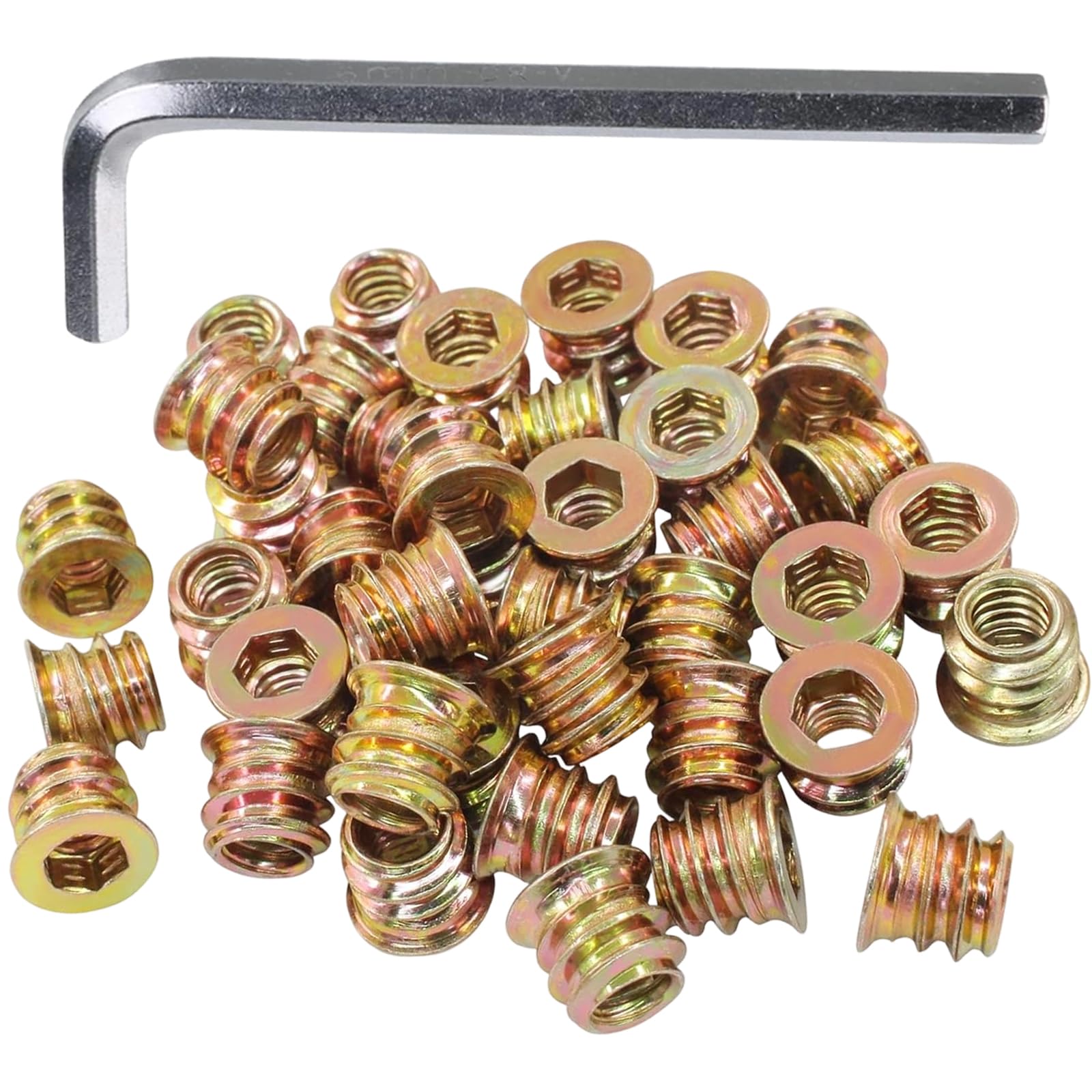30Pcs M8 X 20mm Wood Hexagon Socket Nuts, Gold